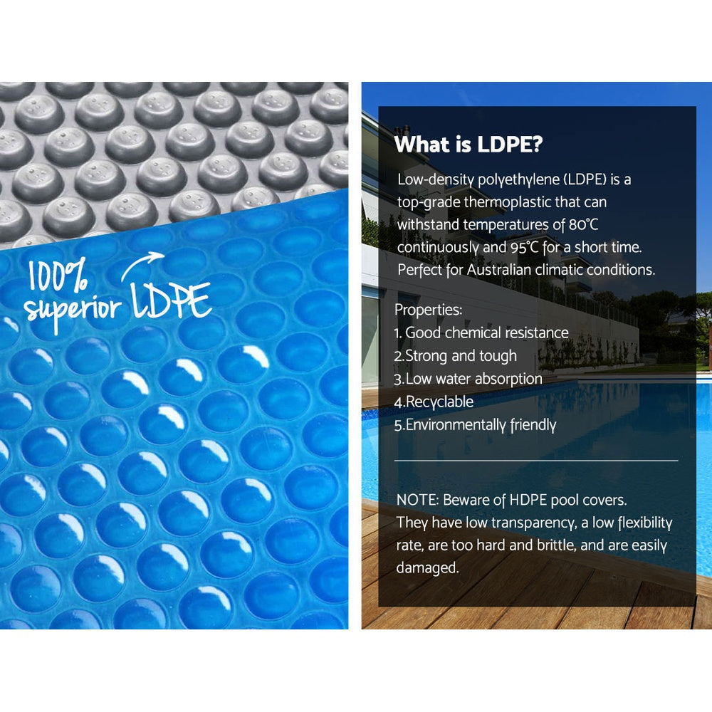 Aquabuddy Pool Cover 500 Micron 10.5x4.2m Swimming Pool Solar Blanket & 5.5m Blue Roller