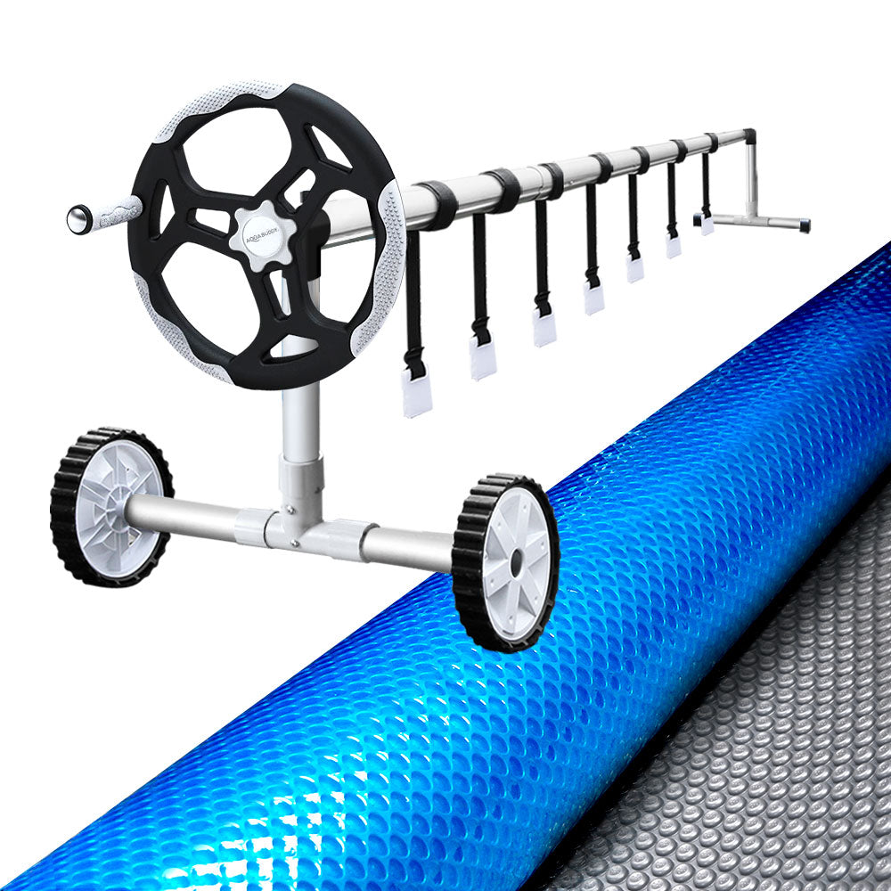 Aquabuddy Pool Cover 500 Micron 10x4m Swimming Pool Solar Blanket Blue Silver & 5.5m Roller