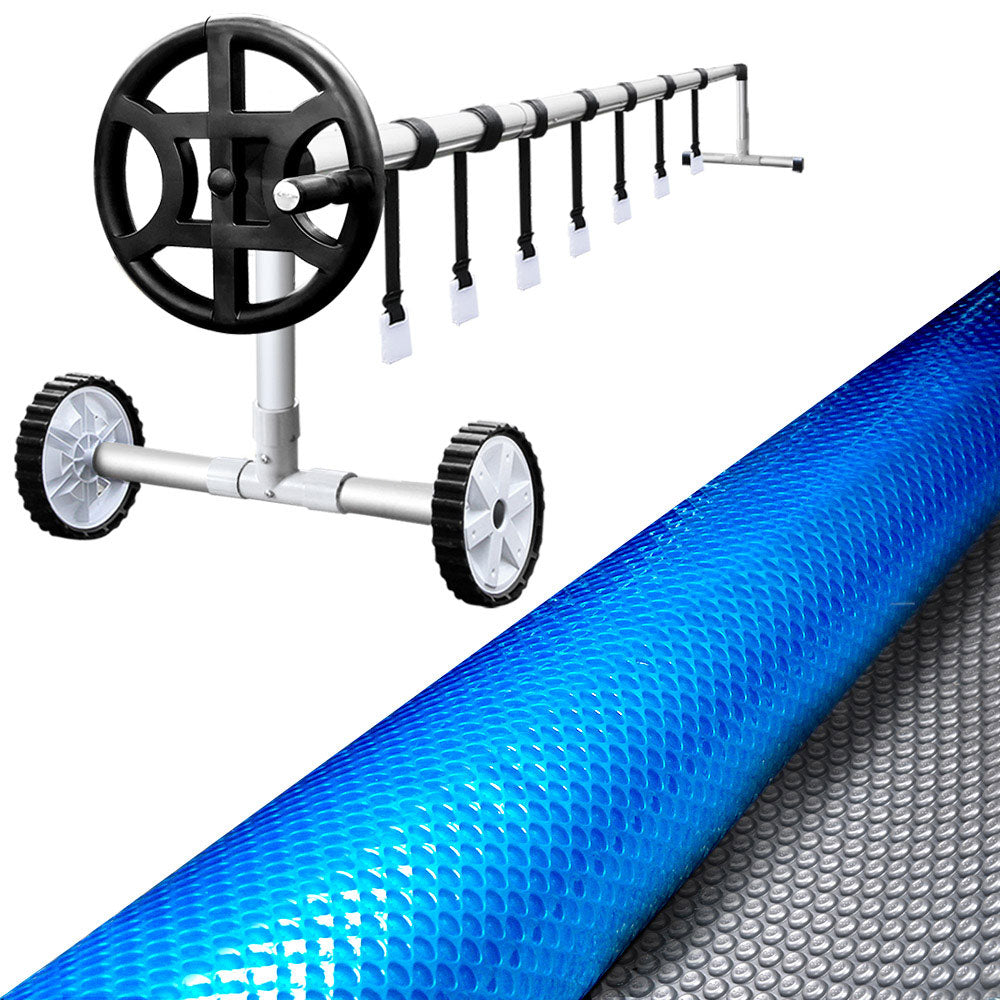 Aquabuddy Pool Cover 500 Micron 7x4m Silver Swimming Pool Solar Blanket & 4m Roller