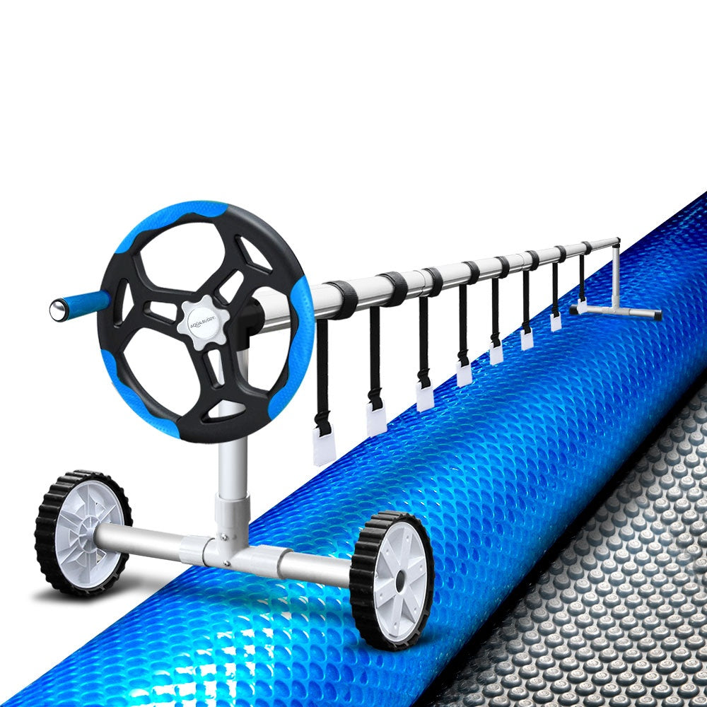 Aquabuddy Pool Cover 500 Micron 7x4m Silver Swimming Pool Solar Blanket & 5.5m Blue Roller