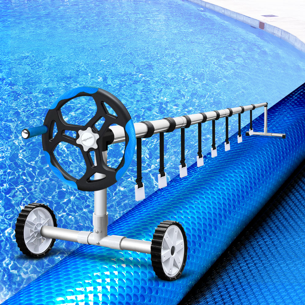Aquabuddy Pool Cover 500 Micron 8x4.2m Swimming Pool Solar Blanket & 5.5m Roller Blue