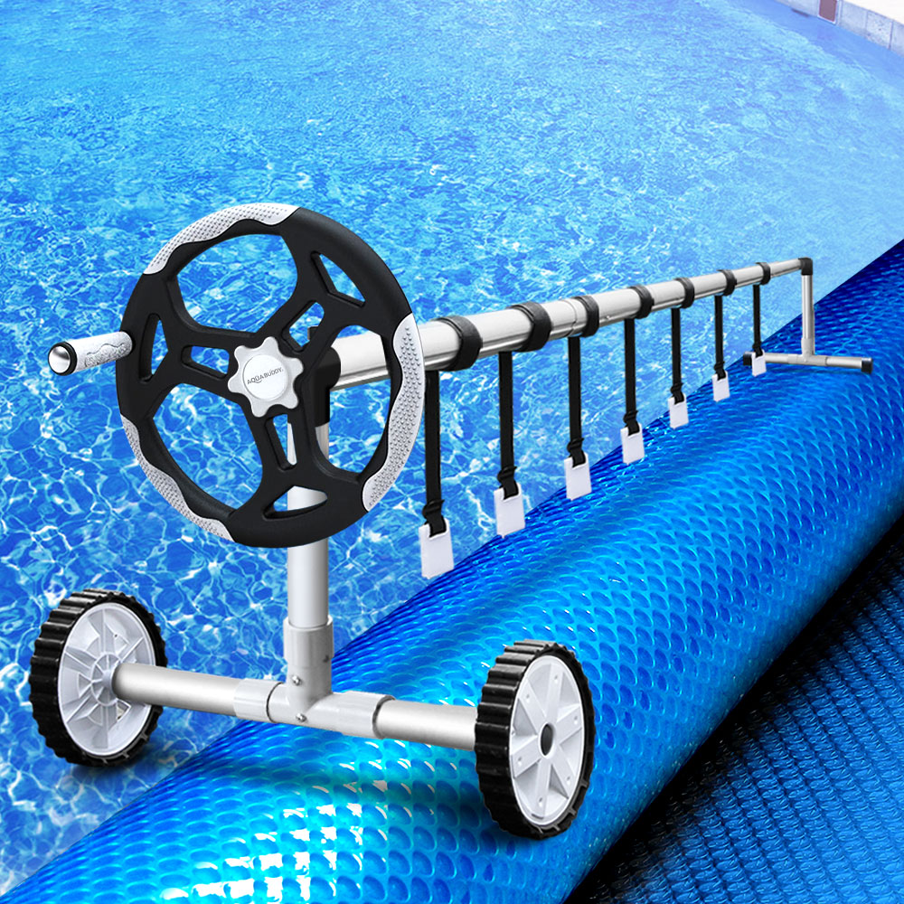 Aquabuddy Pool Cover 500 Micron 9.5x5m Blue Swimming Pool Solar Blanket & 5.5m Roller