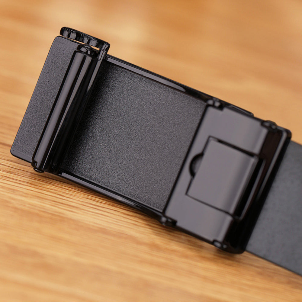Genuine Cowhide Embossed with Crocodile Pattern Belt Luxury Business Automatic Belts (Black)