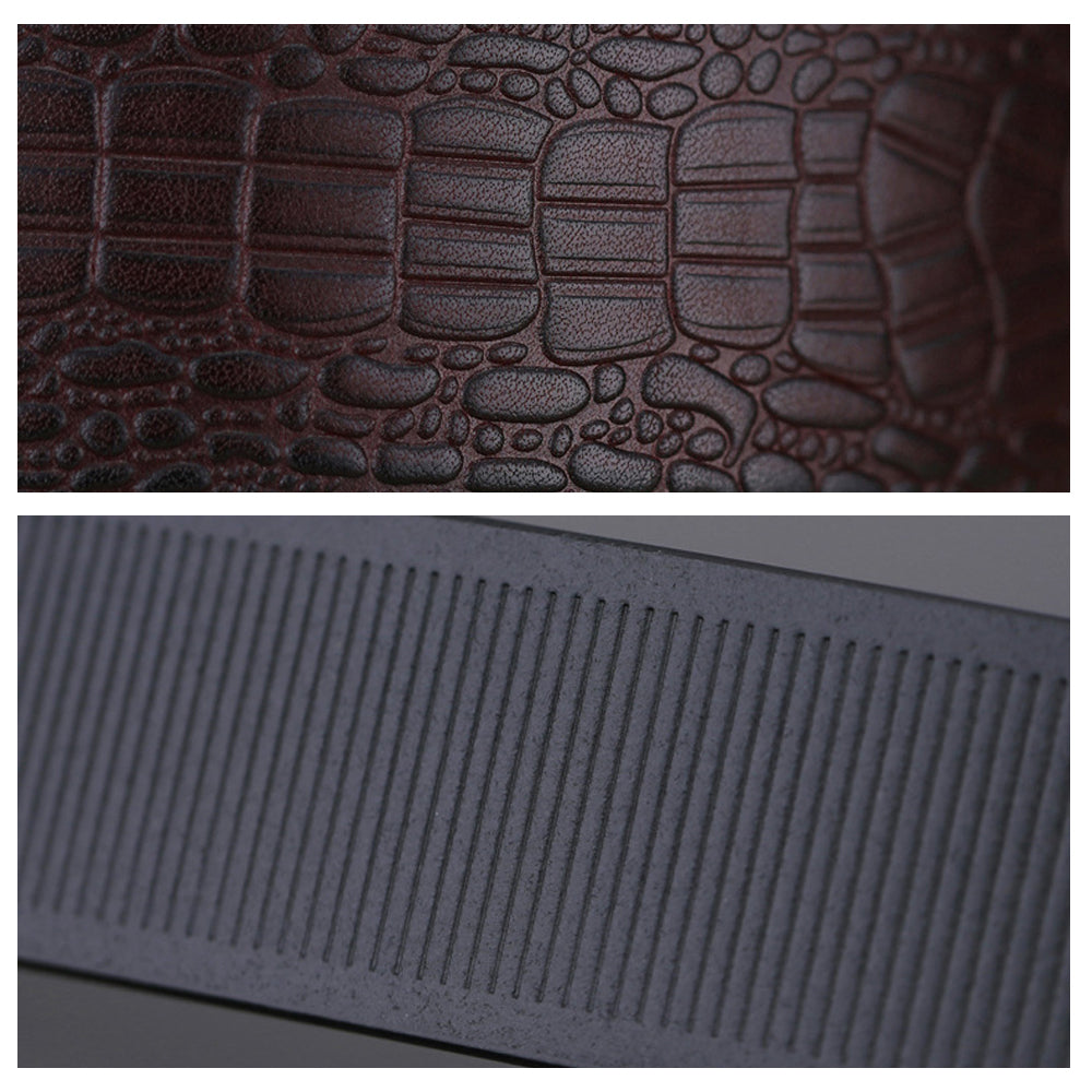 Genuine Cowhide Embossed with Crocodile Pattern Belt Luxury Business Automatic Belts (Brown)