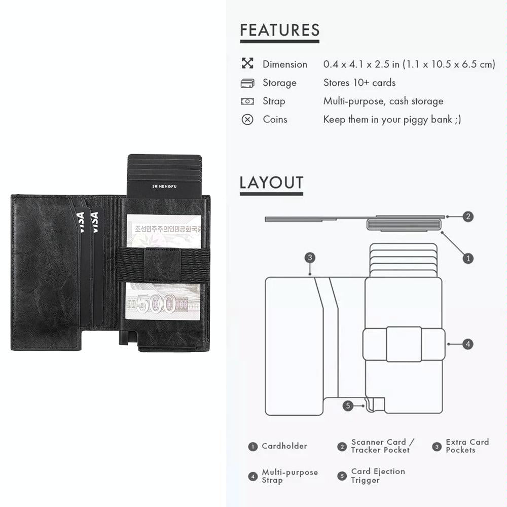 Pop-up Rfid Bifold Wallet with Card Holder - Black