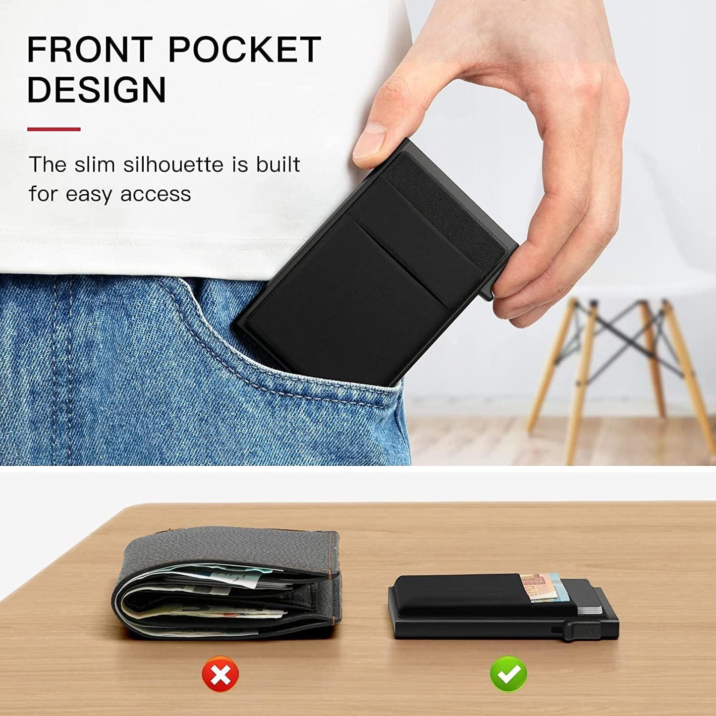 Men Slim Metal Rfid Blocking Wallet - Black