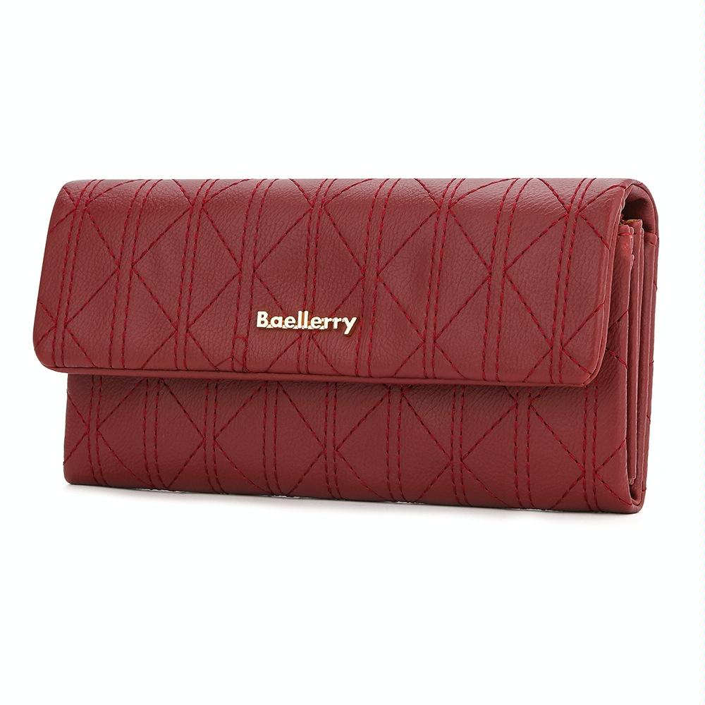 Large Capacity Magnetic Clutch Wallet for Women - Maroon Red