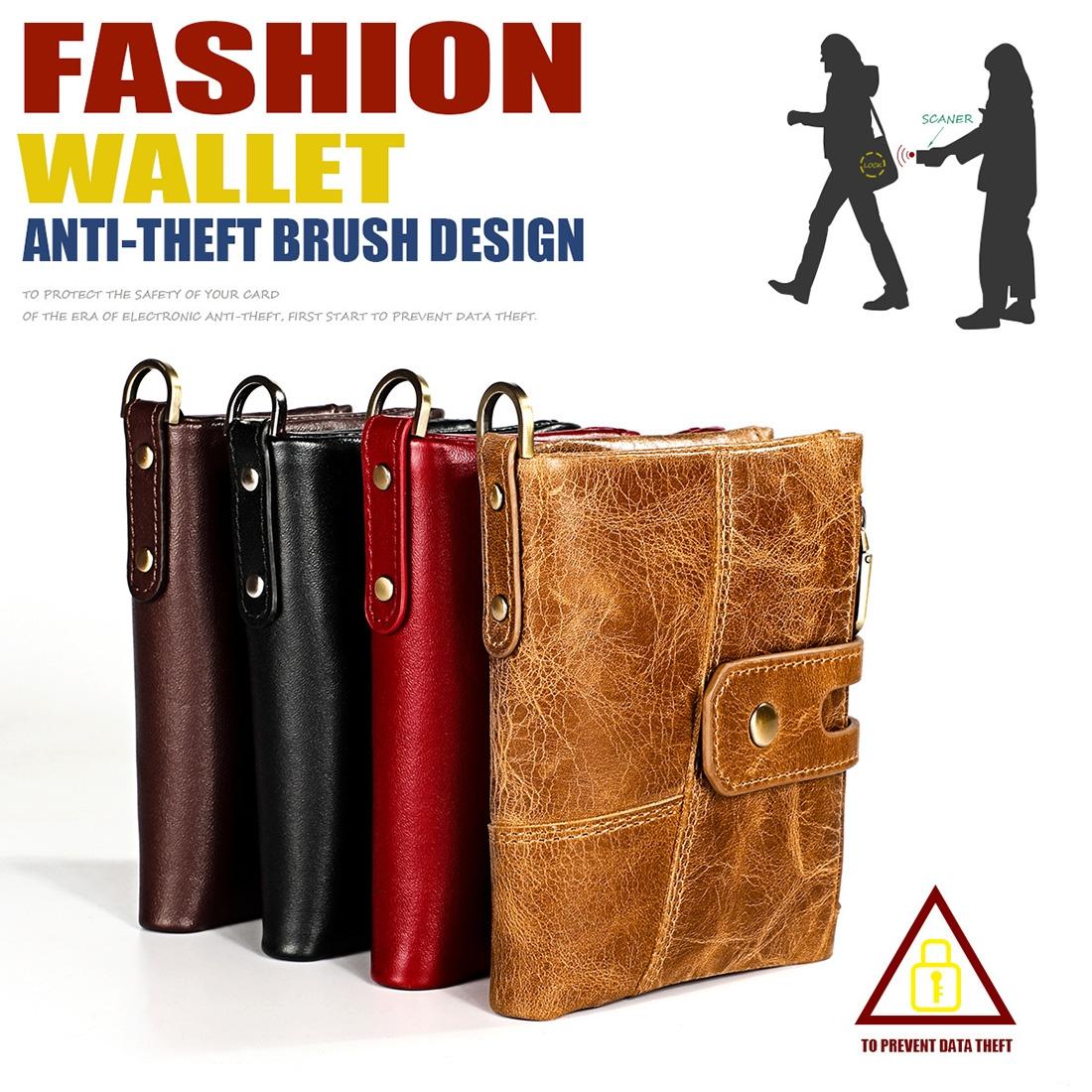Men Rfid Leather Wallet with Card Slots - Red