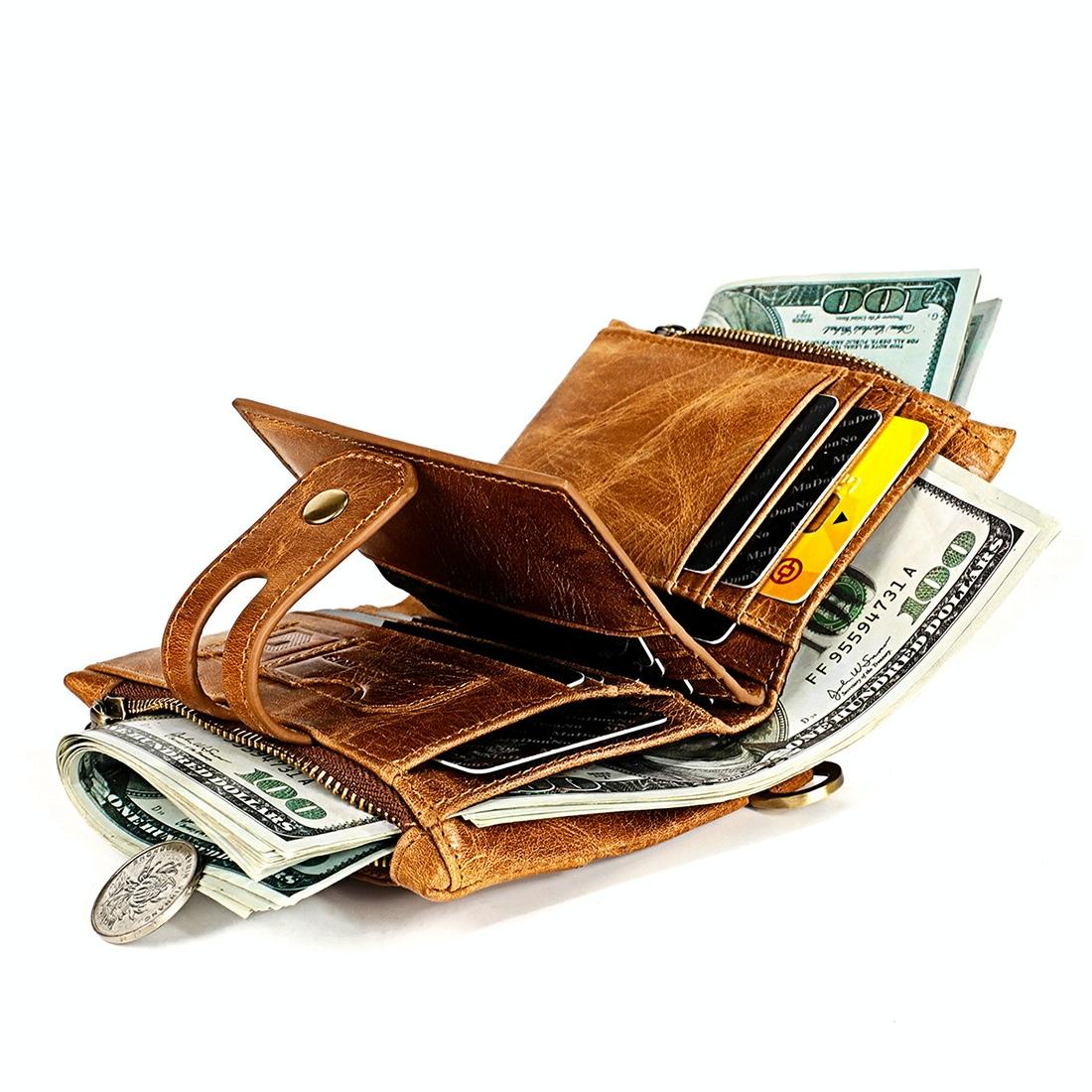 Men Rfid Leather Wallet with Card Slots - Red