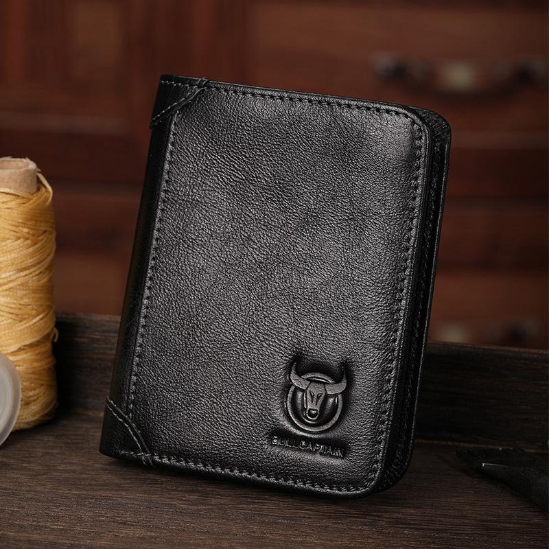 Men Rfid Leather Wallet with Coin Clip - Black
