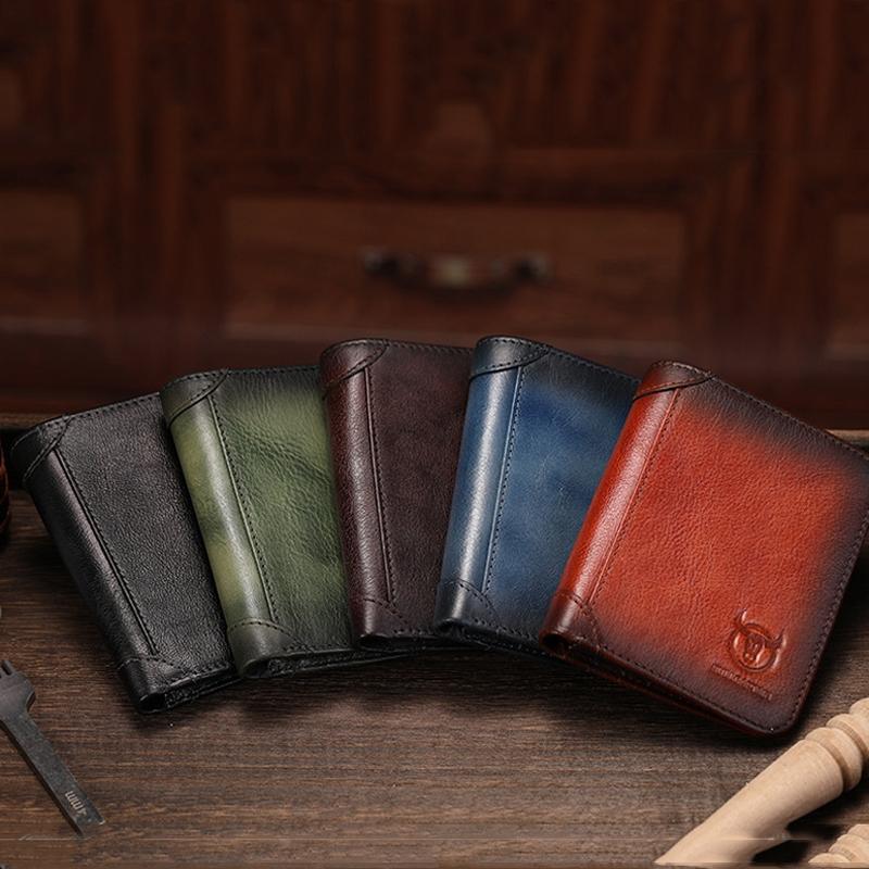 Men Rfid Leather Wallet with Coin Clip - Black