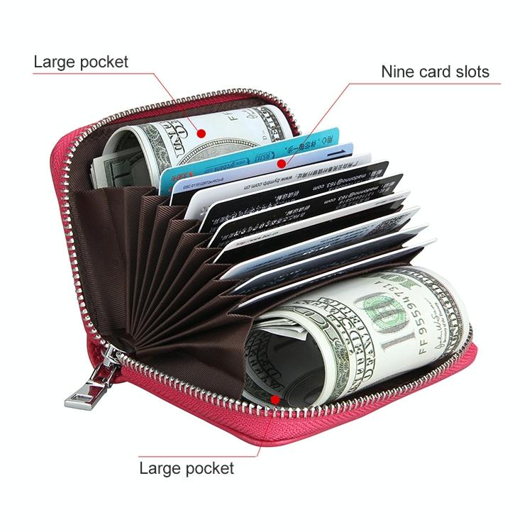 Anti-magnetic Rfid Leather Zip Wallet - Zipper Closure - Coffee