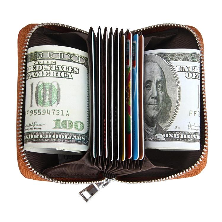 Anti-magnetic Rfid Leather Zip Wallet - Zipper Closure - Coffee