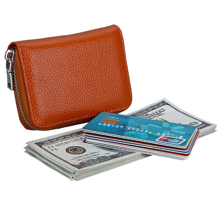 Anti-magnetic Rfid Leather Zip Wallet - Zipper Closure - Coffee