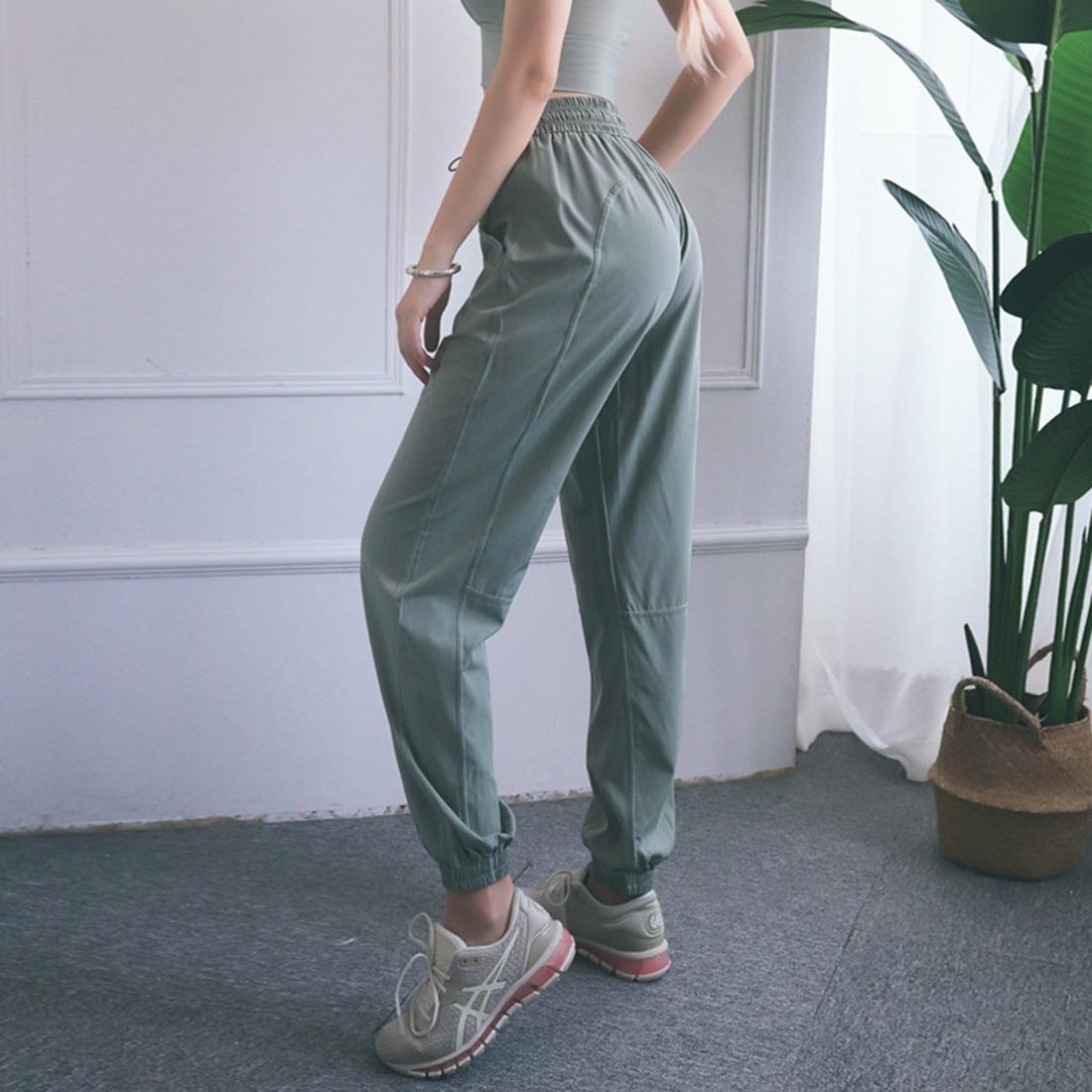High Waist Drawstring Fitness Pants Black Size L - Smoke Purple L
