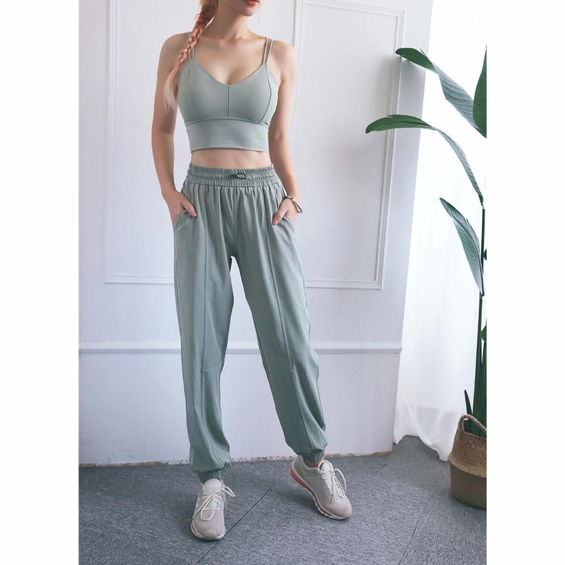 High Waist Drawstring Fitness Pants Black Size L - Smoke Purple L