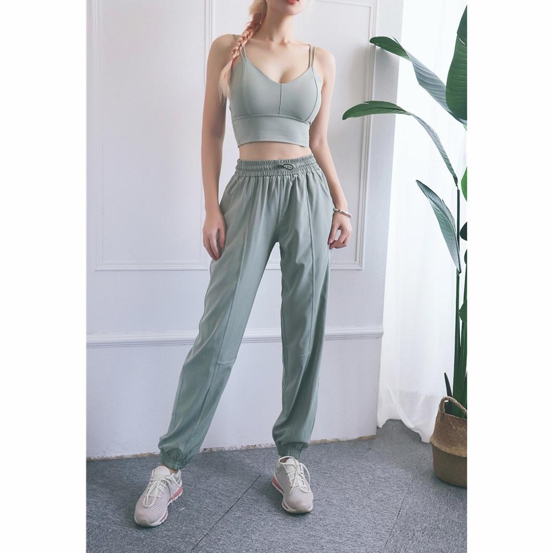 High Waist Drawstring Fitness Pants Black Size L - Smoke Purple L