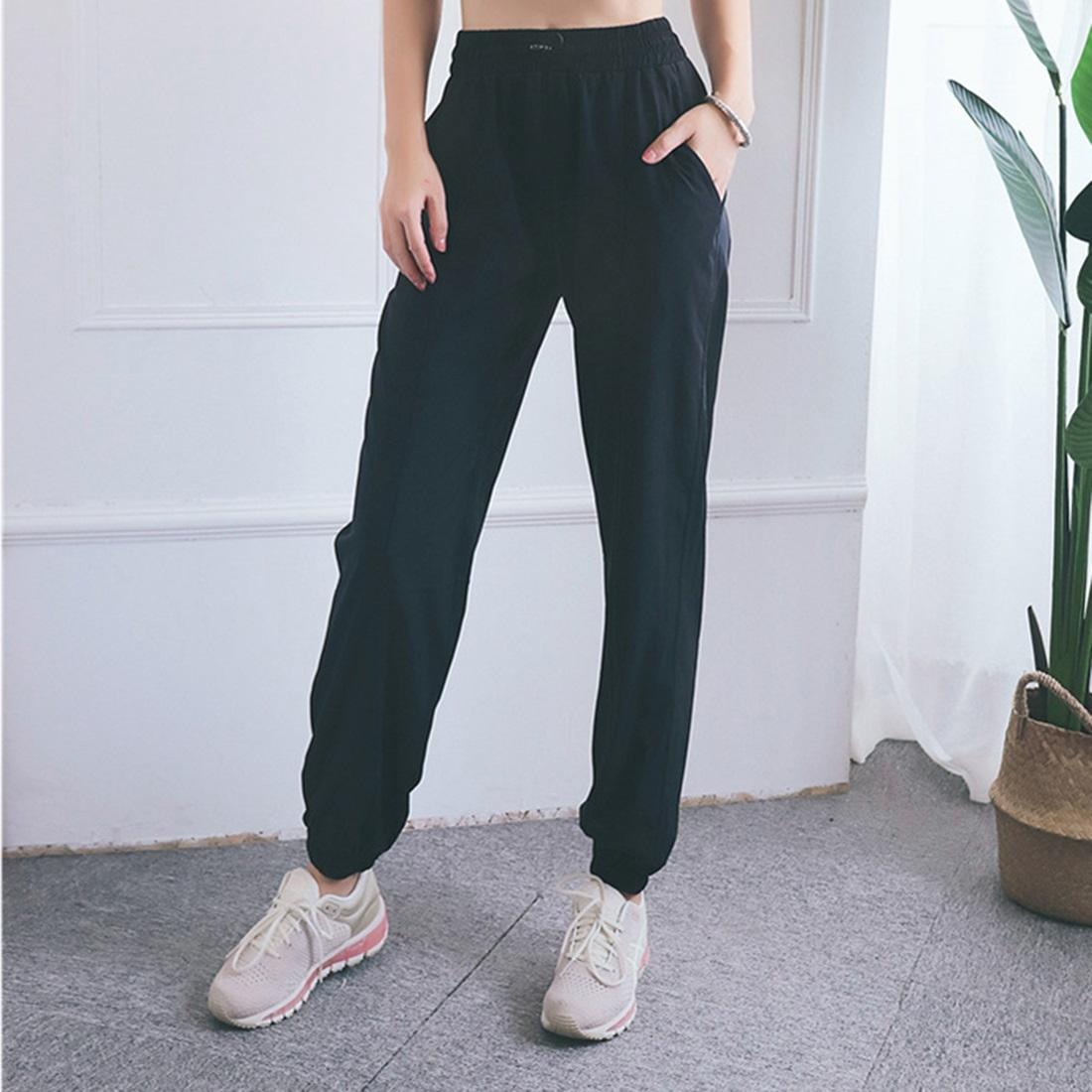 High Waist Drawstring Fitness Pants Black Size L - Smoke Purple L