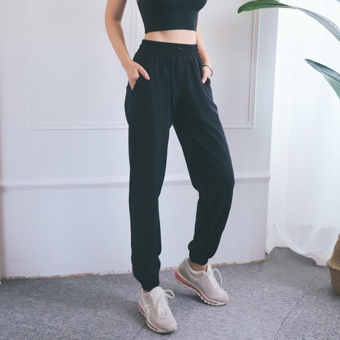 High Waist Drawstring Fitness Pants Black Size L - Smoke Purple L