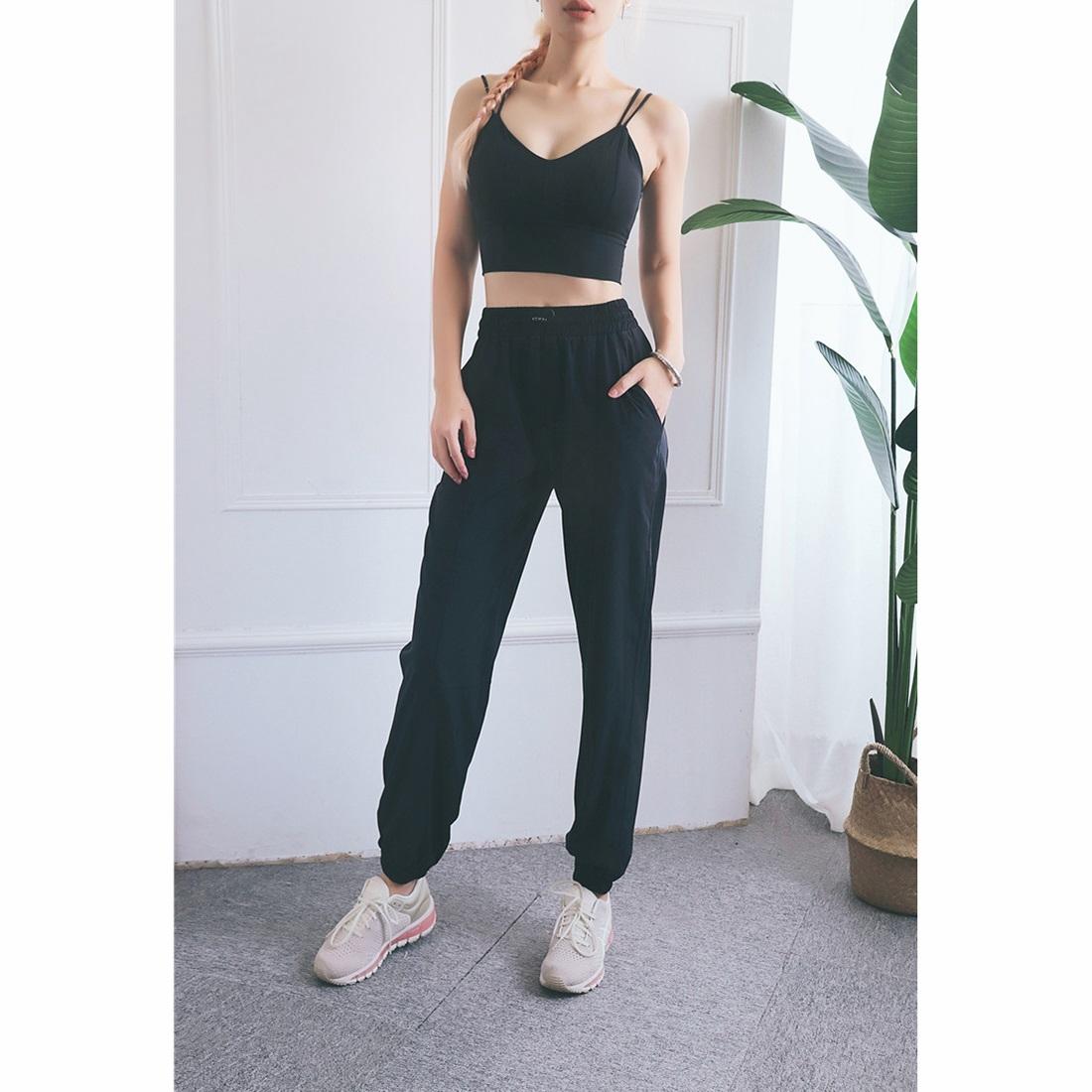 High Waist Drawstring Fitness Pants Black Size L - Smoke Purple L