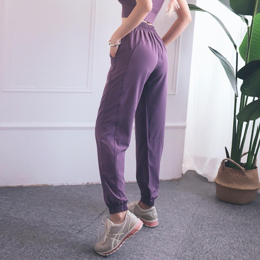 High Waist Drawstring Fitness Pants Black Size L - Smoke Purple L