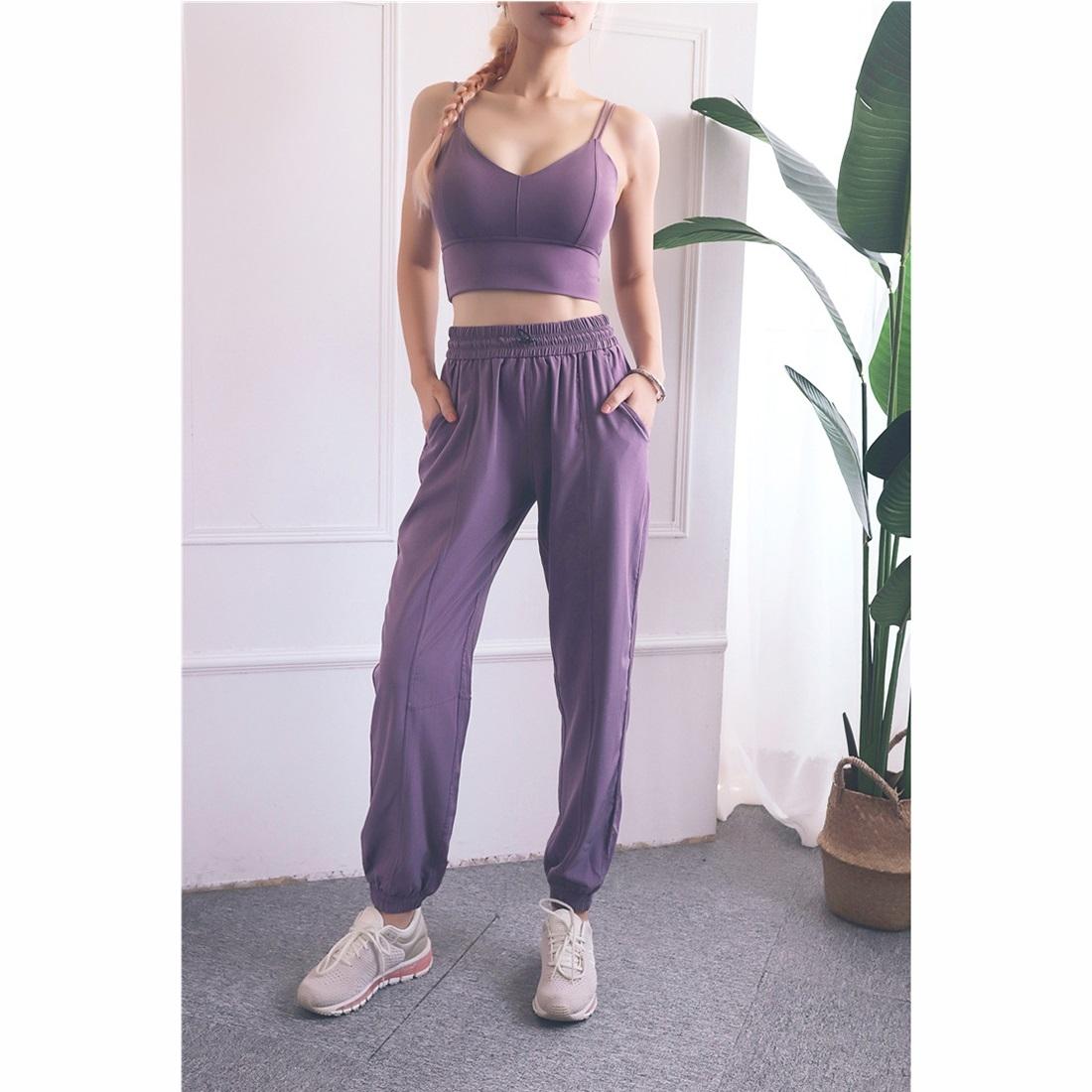 High Waist Drawstring Fitness Pants Black Size L - Smoke Purple L
