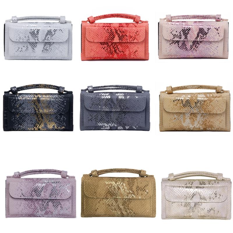 Sequin Snake Print Wrist Bag - Multifunctional Chain Wallet - Nude Pink