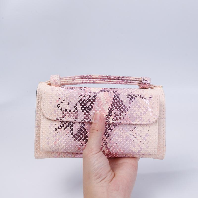 Sequin Snake Print Wrist Bag - Multifunctional Chain Wallet - Nude Pink