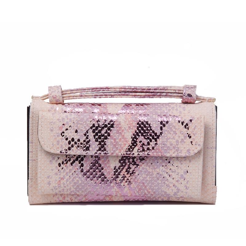Sequin Snake Print Wrist Bag - Multifunctional Chain Wallet - Nude Pink