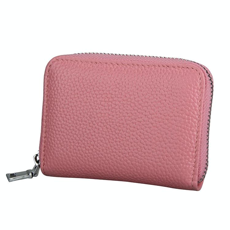 Anti-magnetic Rfid Leather Zip Wallet - Zipper Closure - Brown