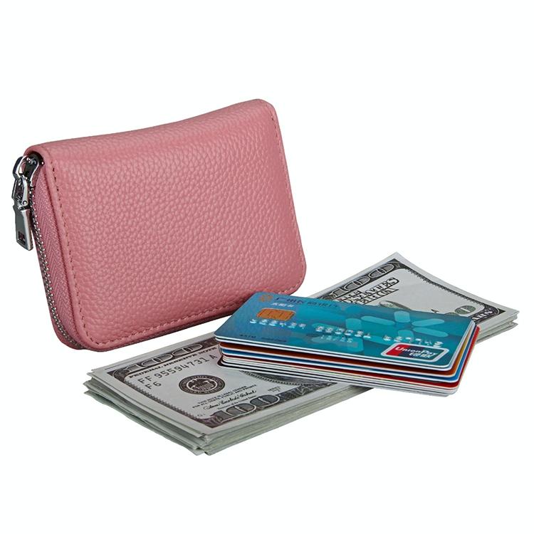 Anti-magnetic Rfid Leather Zip Wallet - Zipper Closure - Brown