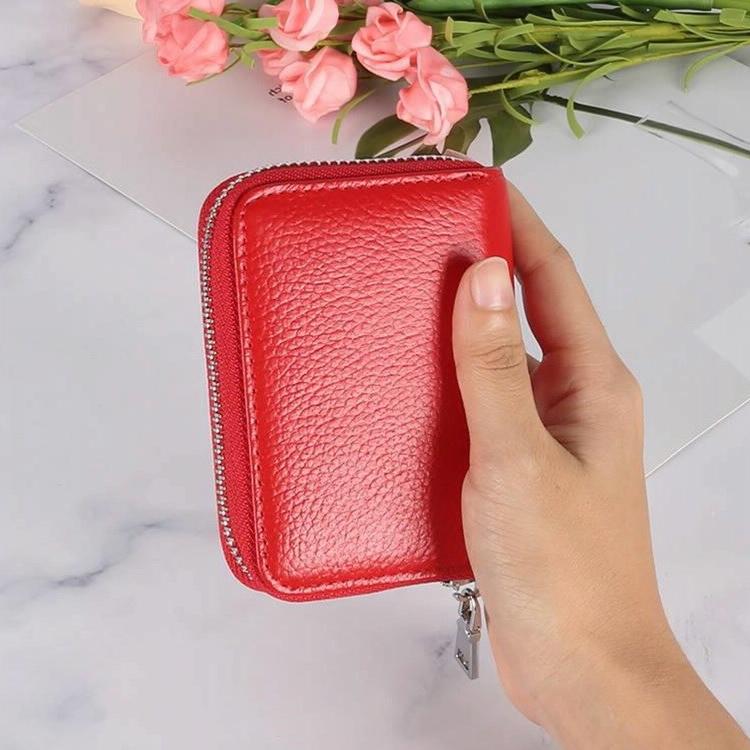 Anti-magnetic Rfid Leather Zip Wallet - Zipper Closure - Brown