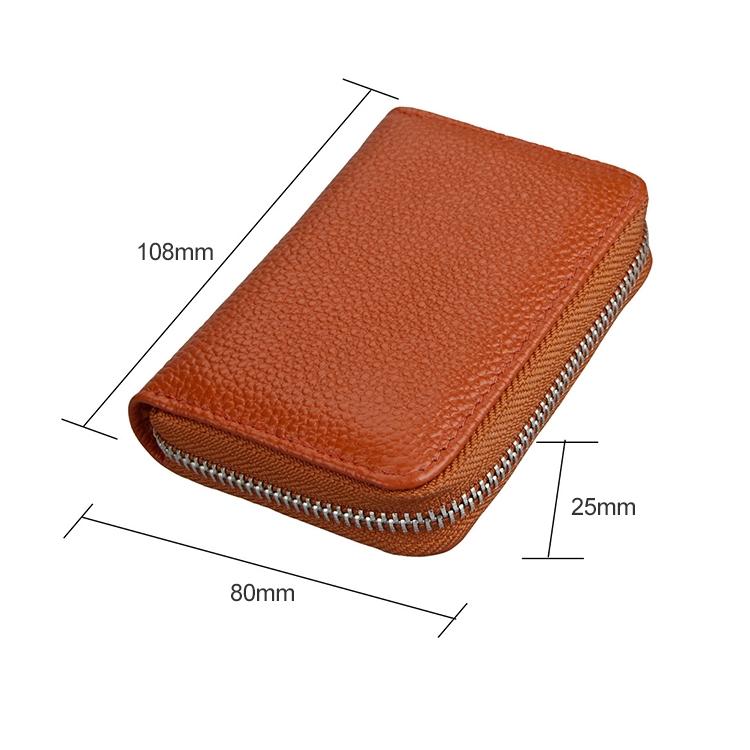 Anti-magnetic Rfid Leather Zip Wallet - Zipper Closure - Brown