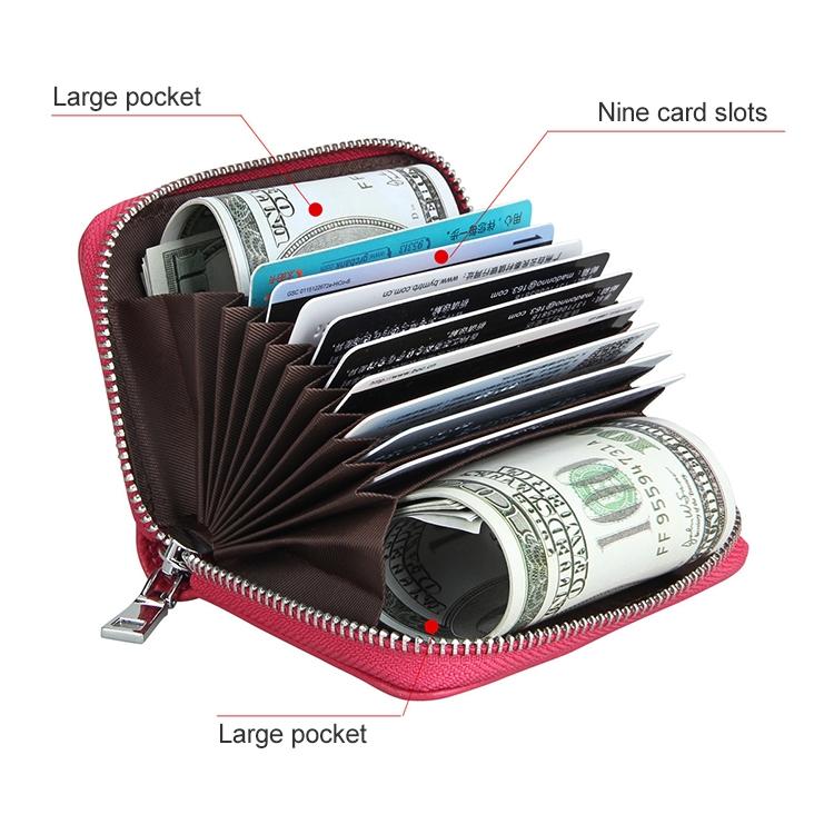 Anti-magnetic Rfid Leather Zip Wallet - Zipper Closure - Brown