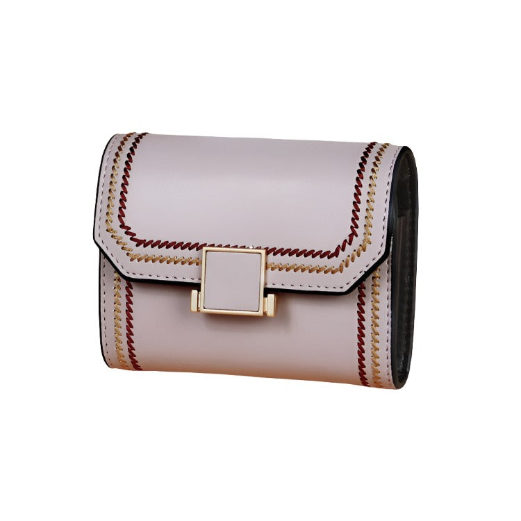 Snap Button Rfid Leather Wallet - Compact Design - Light Purple