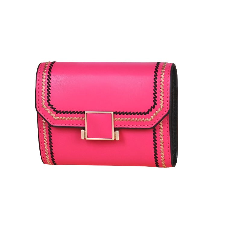 Snap Button Rfid Leather Wallet - Compact Design - Light Purple