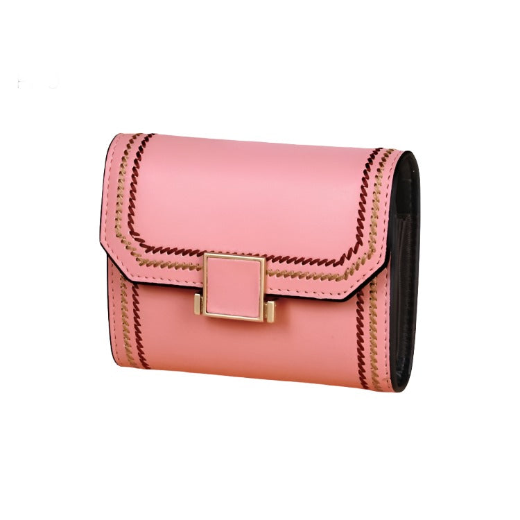 Snap Button Rfid Leather Wallet - Compact Design - Light Purple
