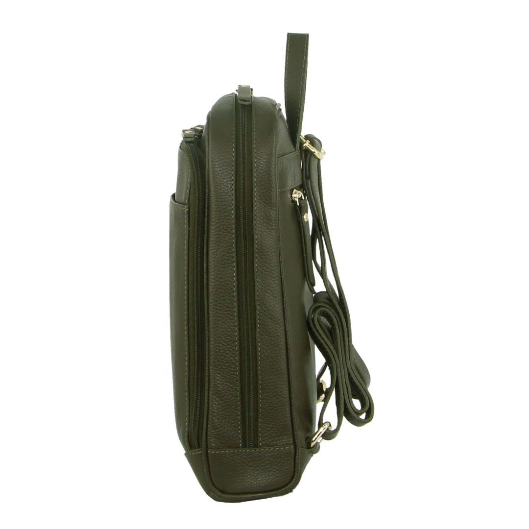 Pierre Cardin Rustic Womens Leather Backpack Bag Handbag Back Pack Travel - Olive