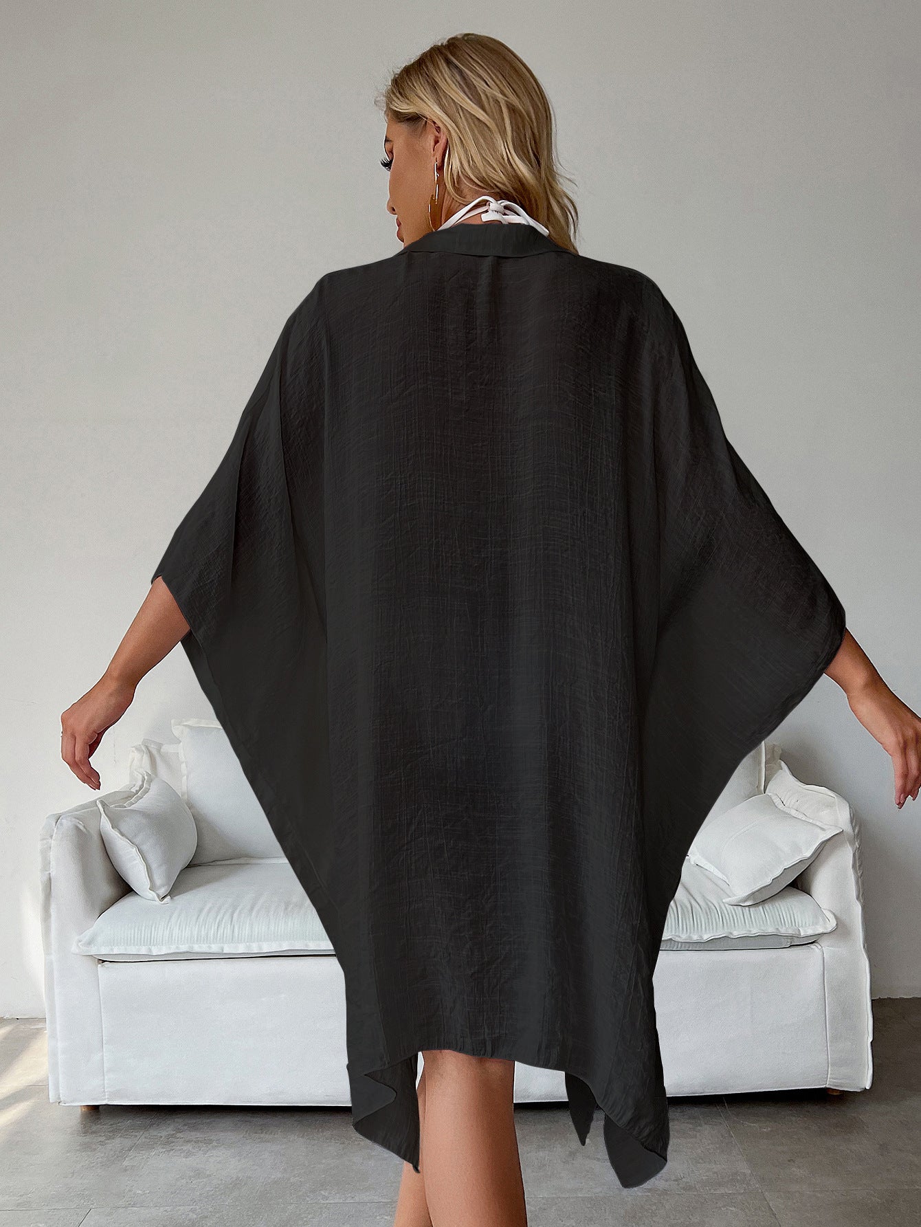 Black Summer Beach Cover-Up- Bamboo Cotton Sun Protection Cardigan