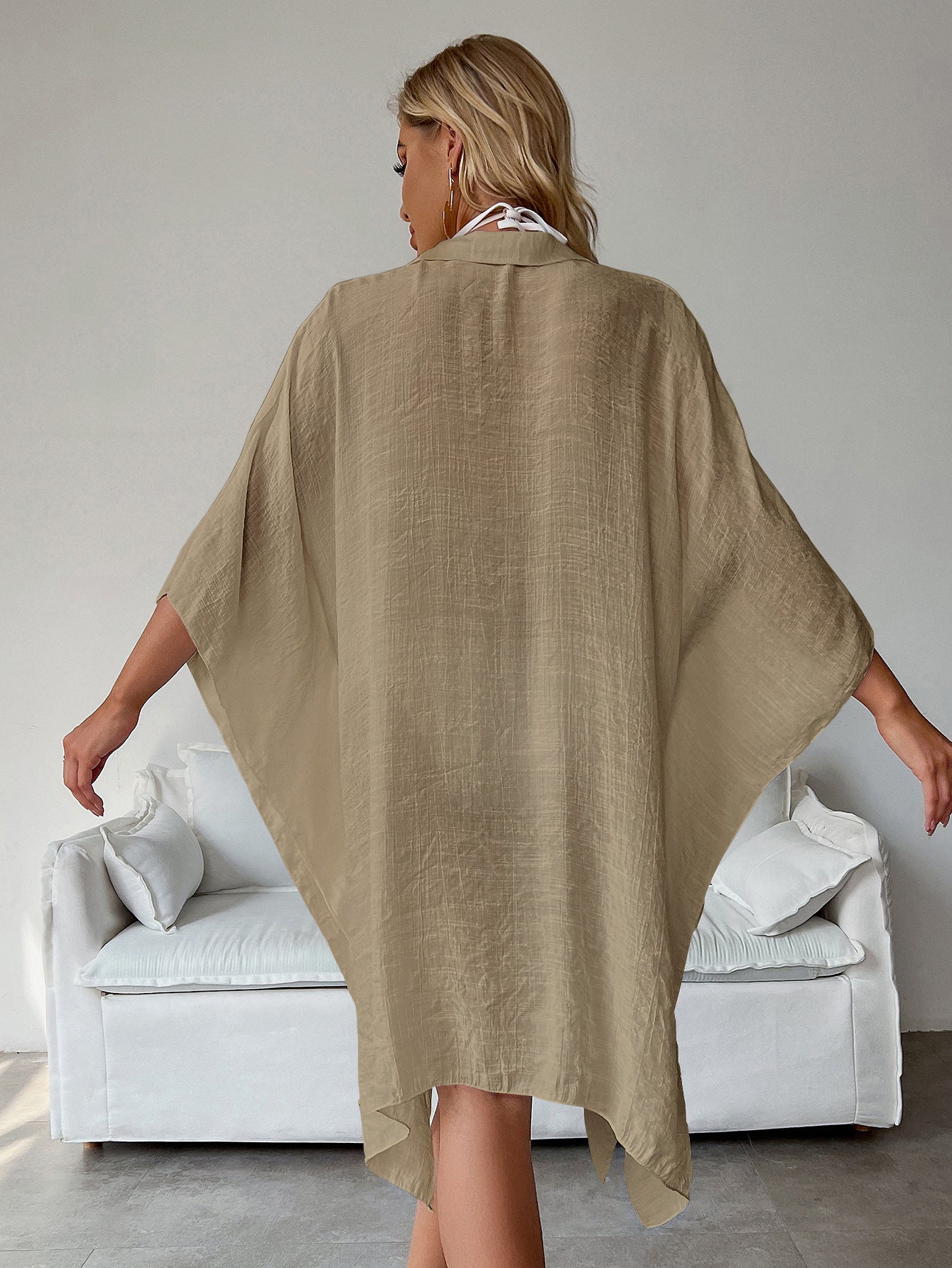 Khaki Summer Beach Cover-Up- Bamboo Cotton Sun Protection Cardigan