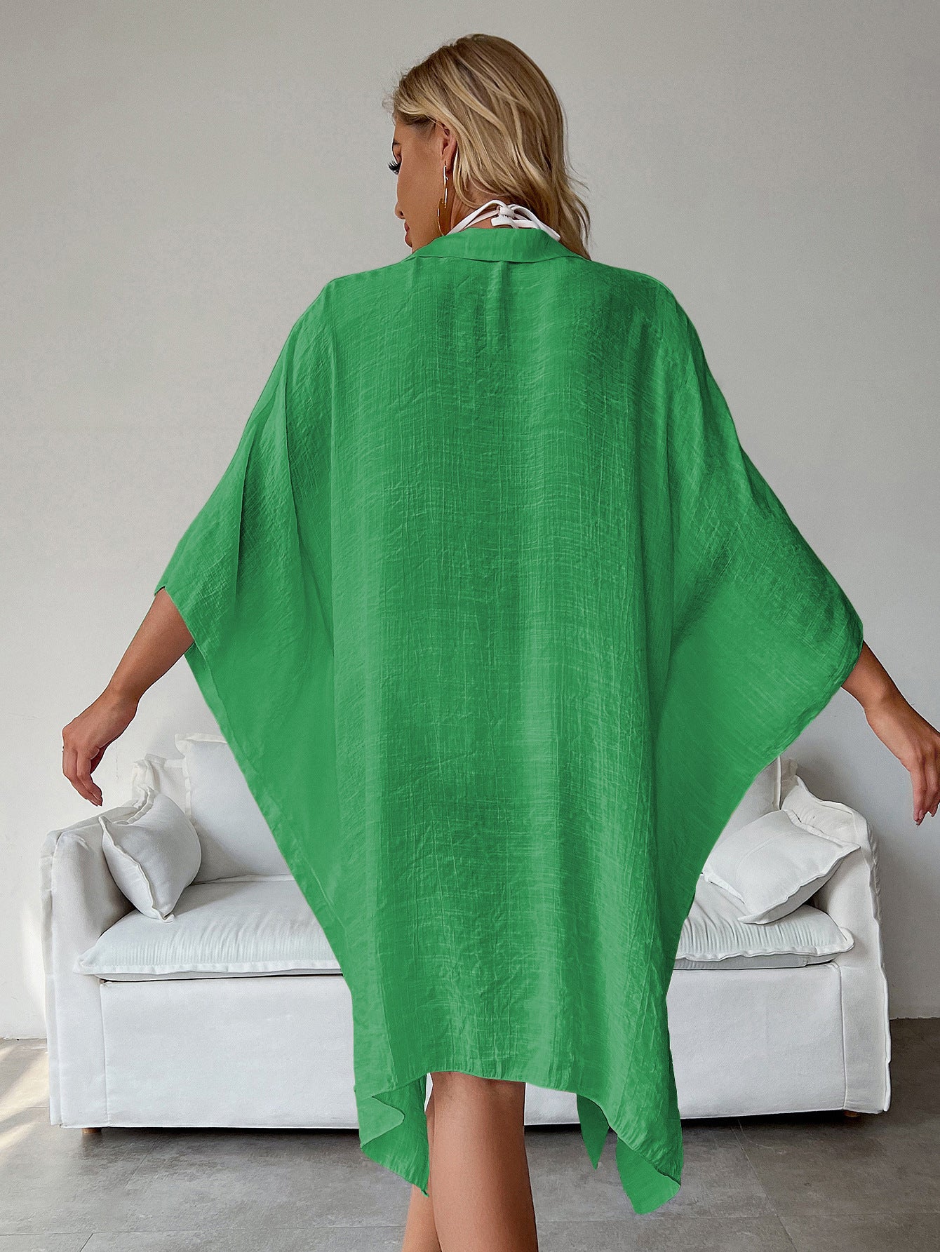 Green Summer Beach Cover-Up- Bamboo Cotton Sun Protection Cardigan