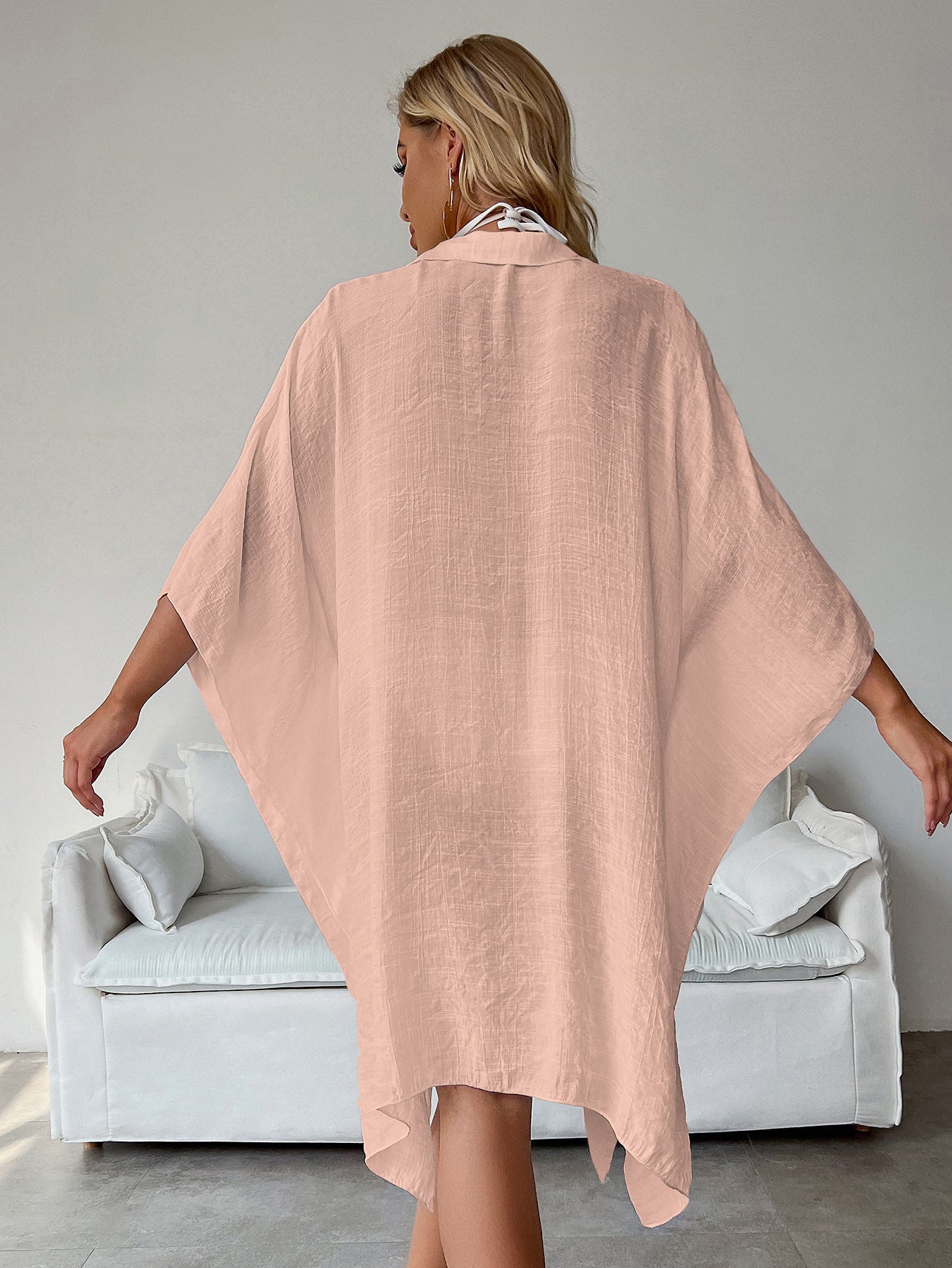 Light Pink Summer Beach Cover-Up- Bamboo Cotton Sun Protection Cardigan