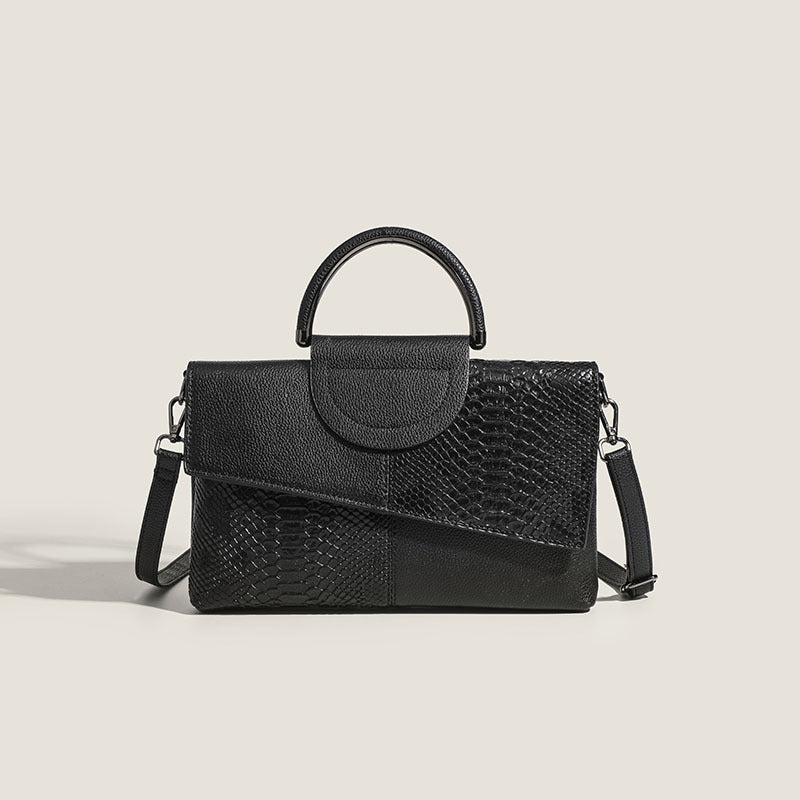 Black Elegant crocodile embossed clutch - with metal top handle and shoulder strap
