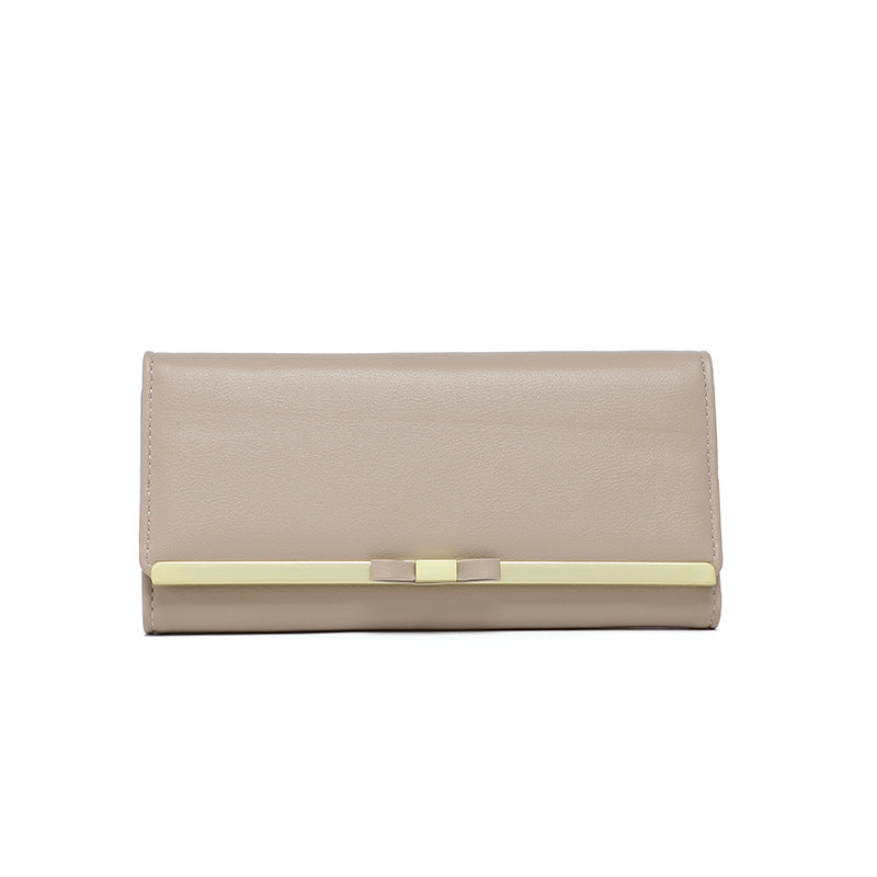 Khaki Elegant Women's Long Wallet - Clutch Purse with Zip Coin Pocket & Card Slots