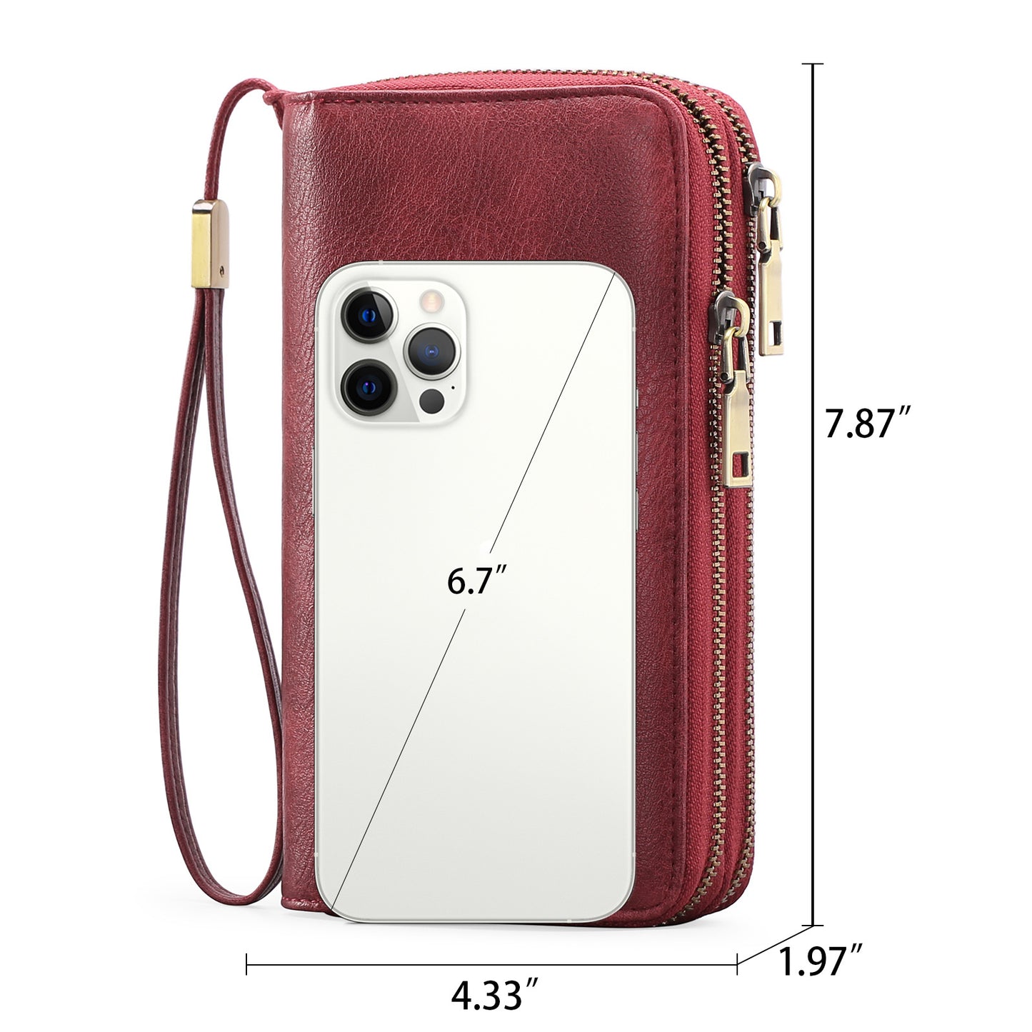 Purple Double Zipper Women's Wallet - Large Capacity Clutch Organizer with Wristlet Strap