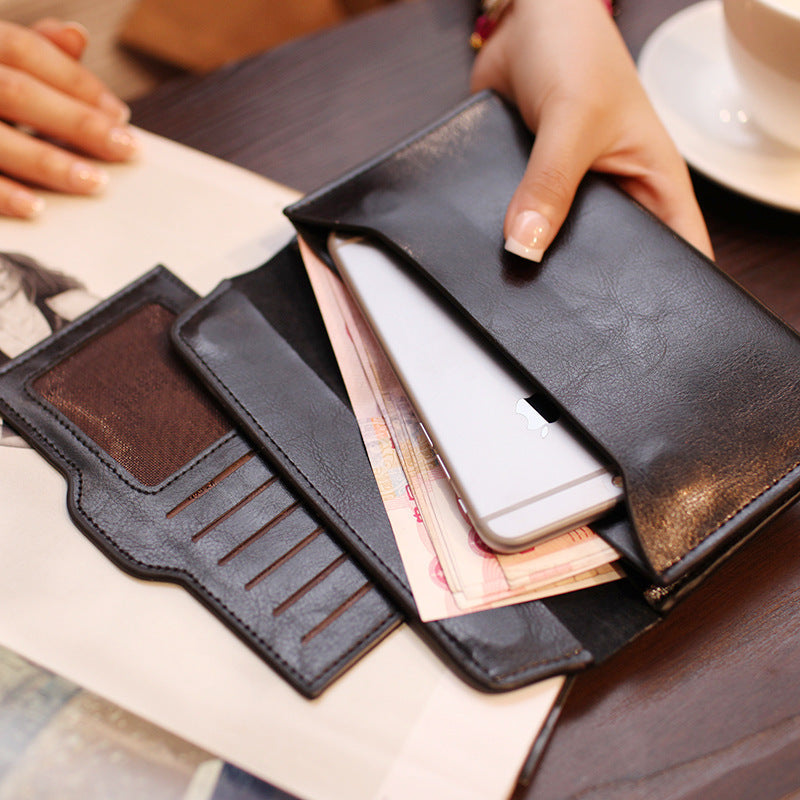 Gold Women's Genuine Leather Long Wallet - Slim Business Clutch with Snap Closure, Multi-Card Holder