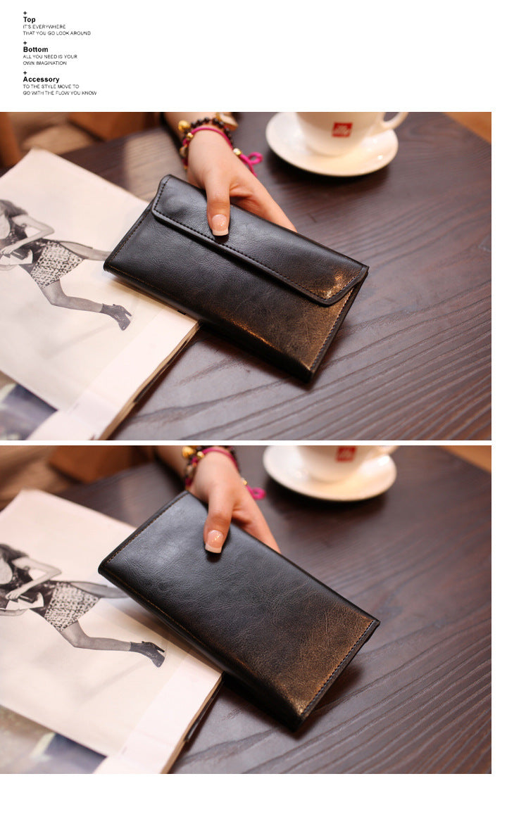 Gold Women's Genuine Leather Long Wallet - Slim Business Clutch with Snap Closure, Multi-Card Holder