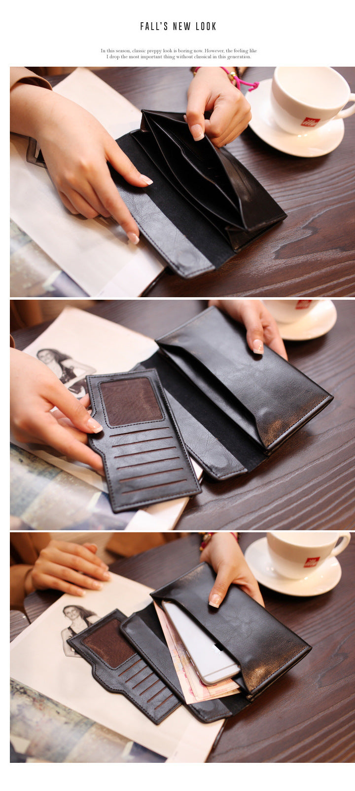 Gold Women's Genuine Leather Long Wallet - Slim Business Clutch with Snap Closure, Multi-Card Holder