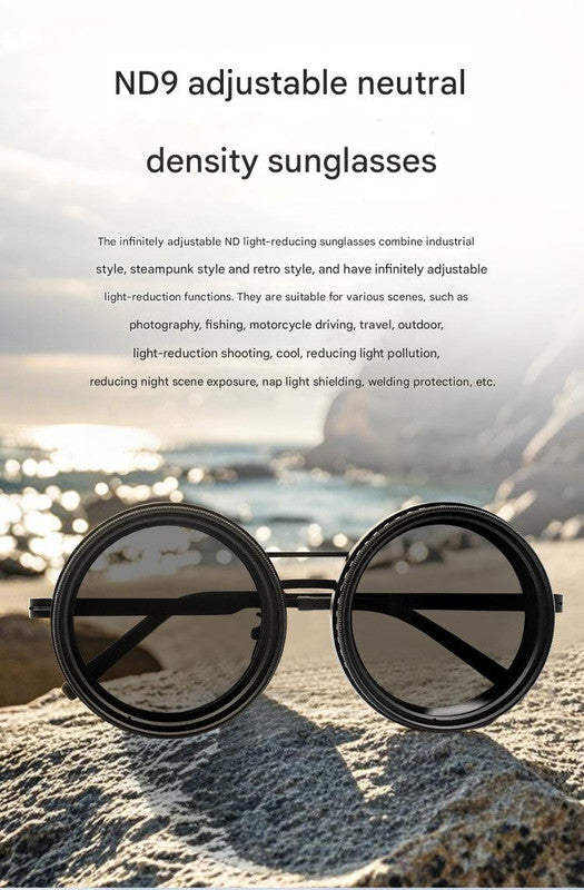 Adjustable ND9 Filter Sunglasses, Steampunk Retro Design with Polarized HD Anti-Glare Lenses(silver)