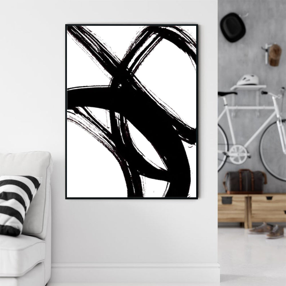 90cmx135cm Minimalist Black Artwork Black Frame Canvas Wall Art